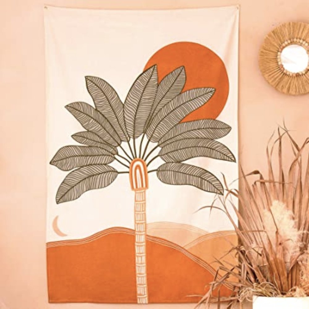 Boho Terracotta Palm Tapestry Moon/Sun Minimalist
